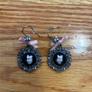 Betsey Johnson Black and Silver Skull Earrings